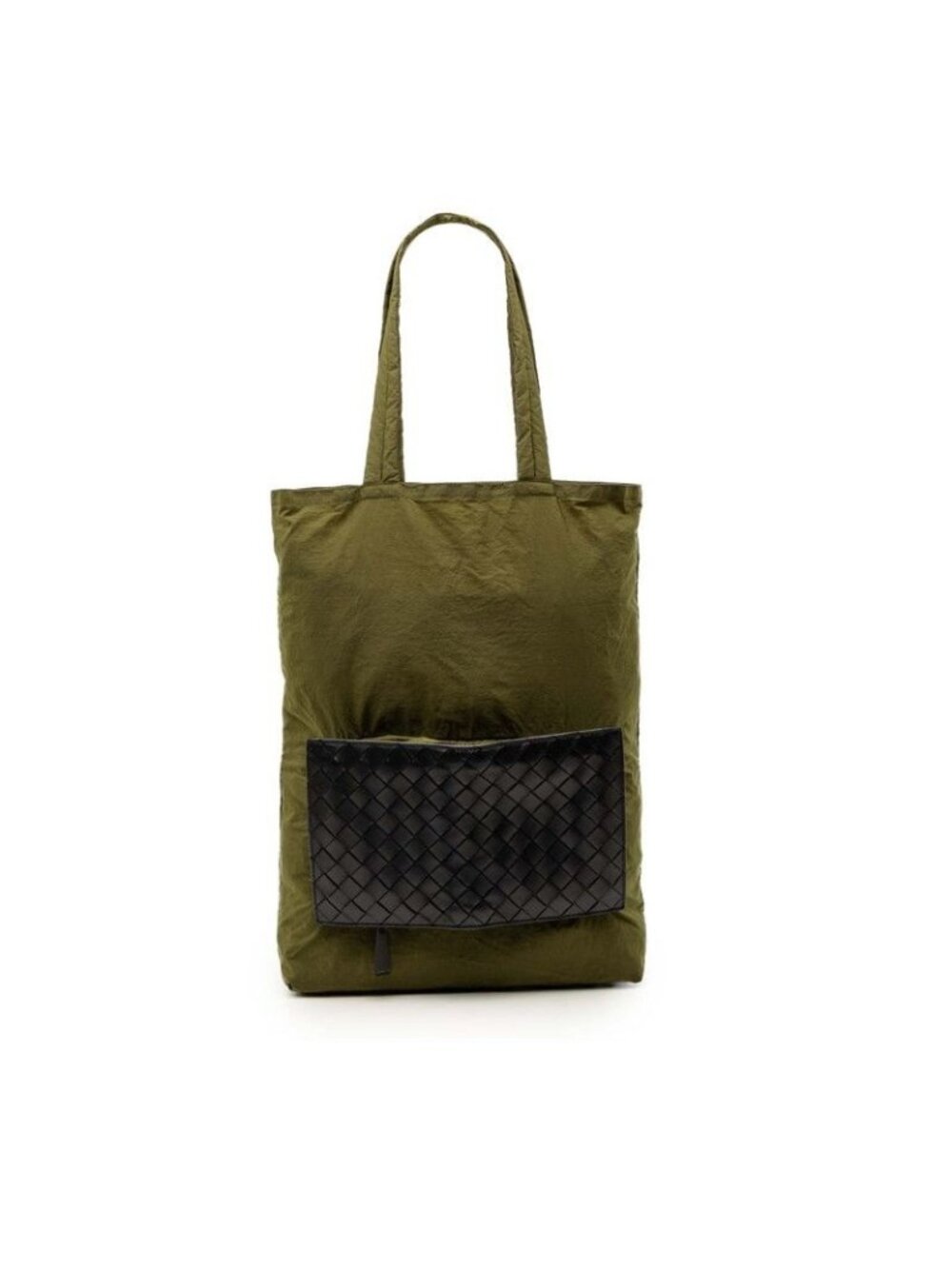 Bottega Veneta Intrecciato Eco Tote Bag Foldable Black Khaki Leather Nylon